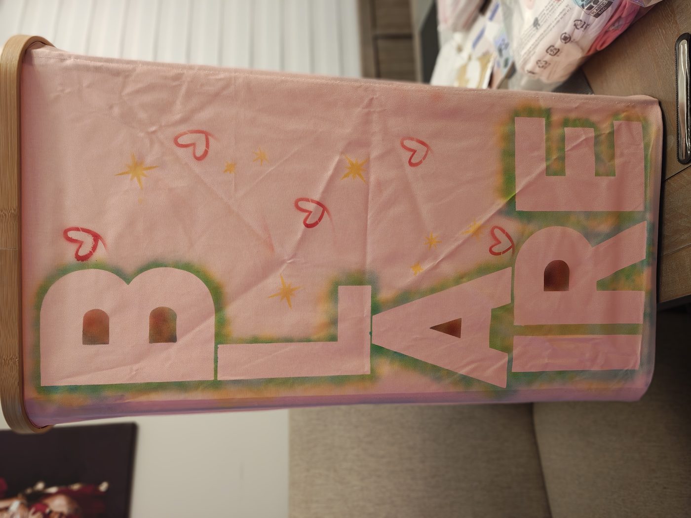 Spray Painting Hamper for Baby Shower